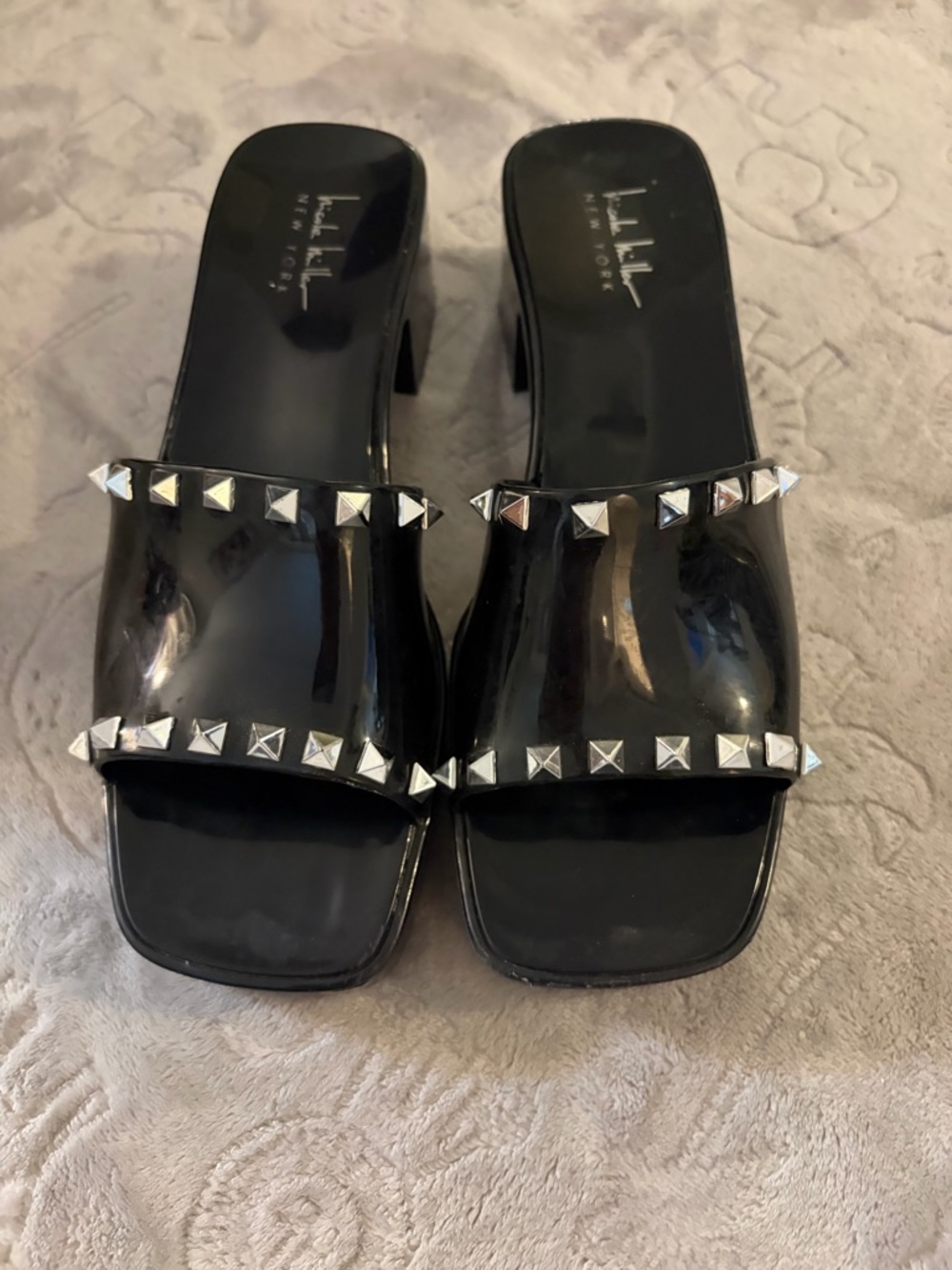 LK Bennett Black Patent Studded Mules